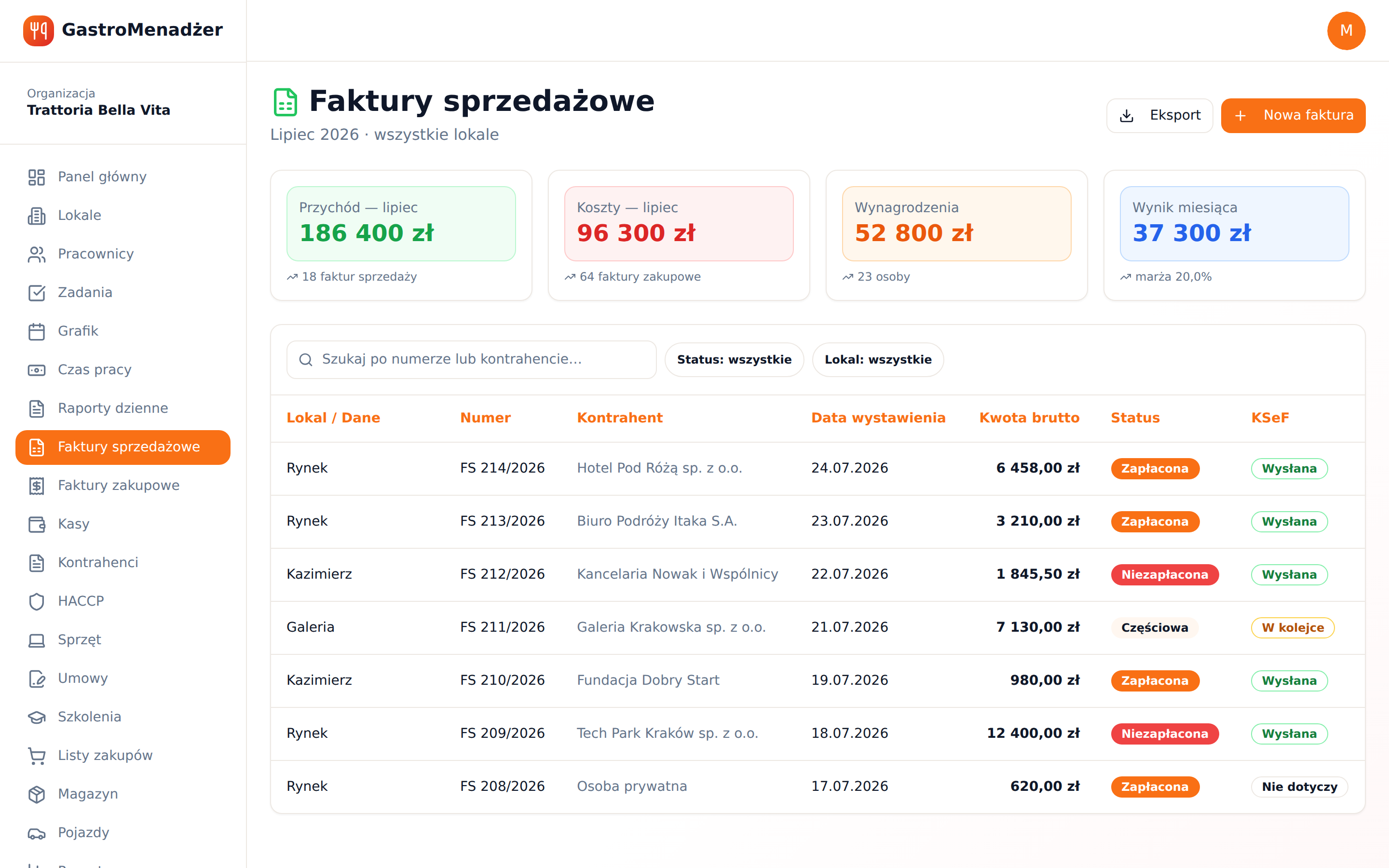 Faktury i raport finansowy w GastroMenadżerze